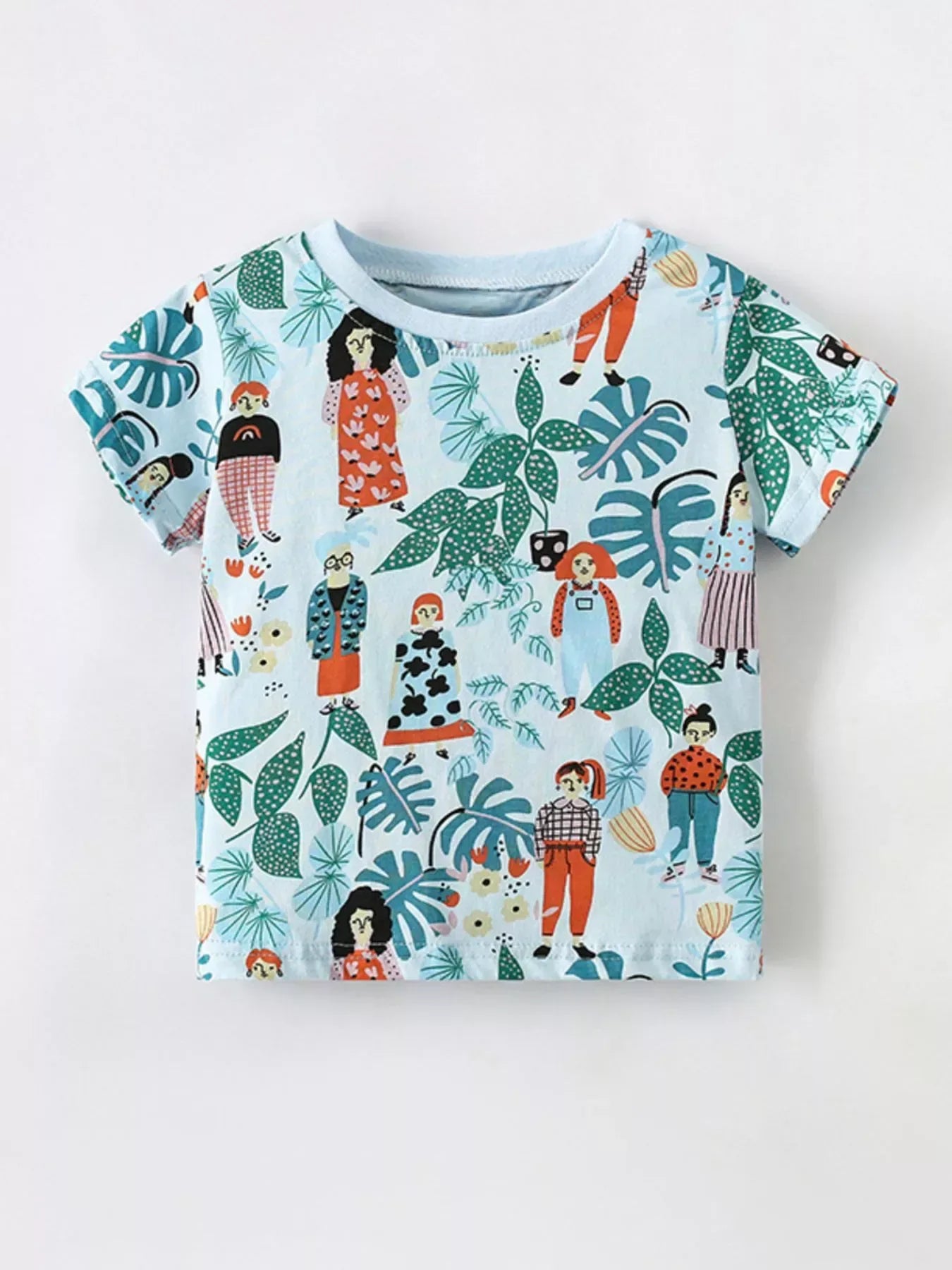 Children's Botanical Print Crew Neck Short Sleeve T-Shirt - Trendsi - Flyclothing LLC
