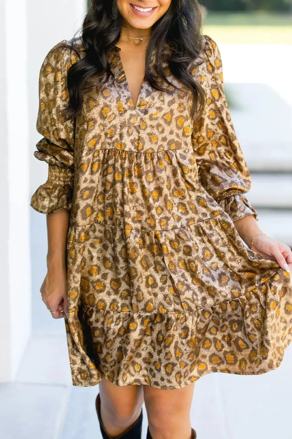 Tiered Leopard Print Mini Dress - Trendsi - Flyclothing LLC