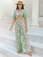 Printed Half Sleeve Top and Wide Leg Pants Set - Trendsi