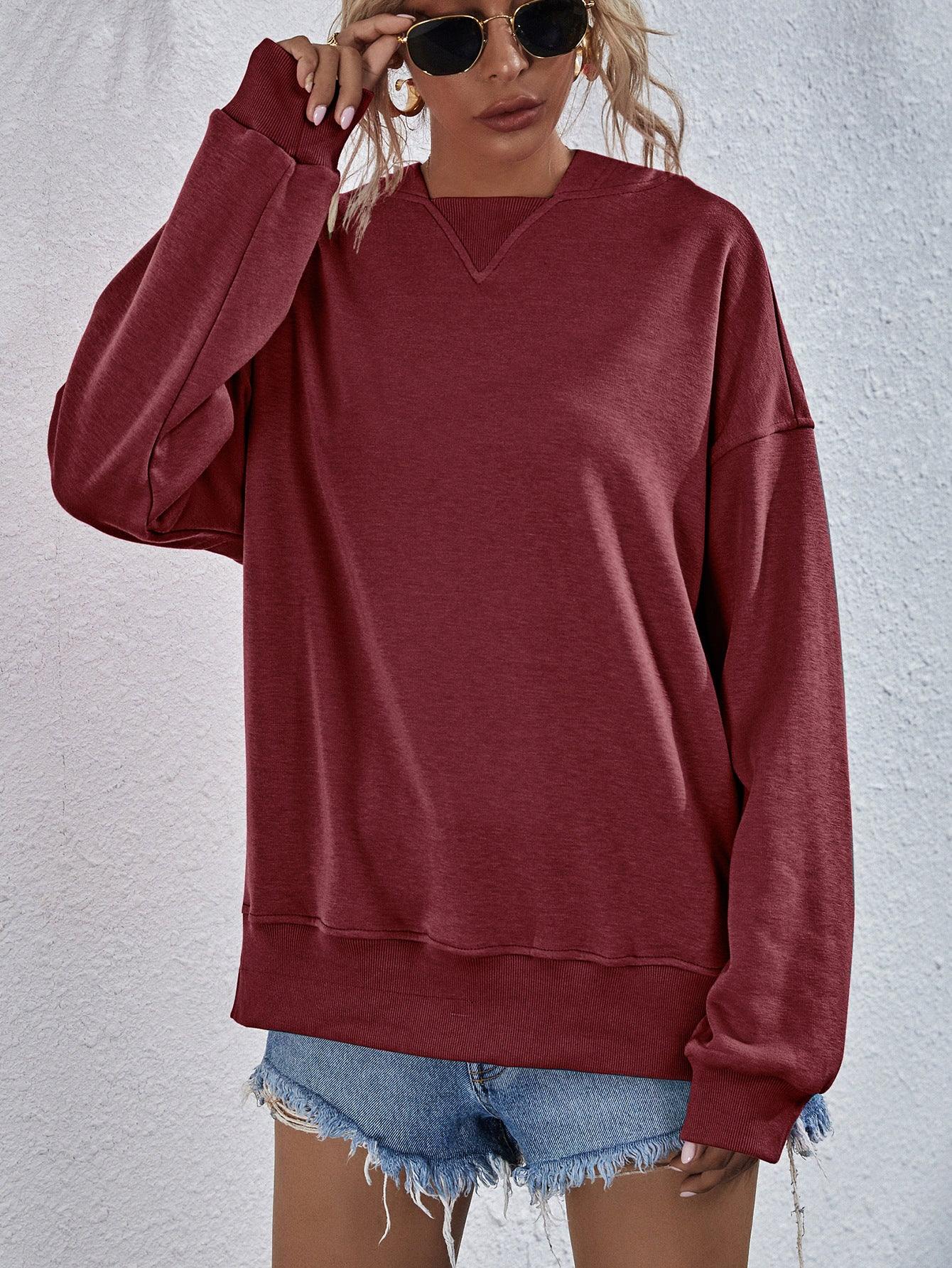 Dropped Shoulder Slit Hoodie - Trendsi