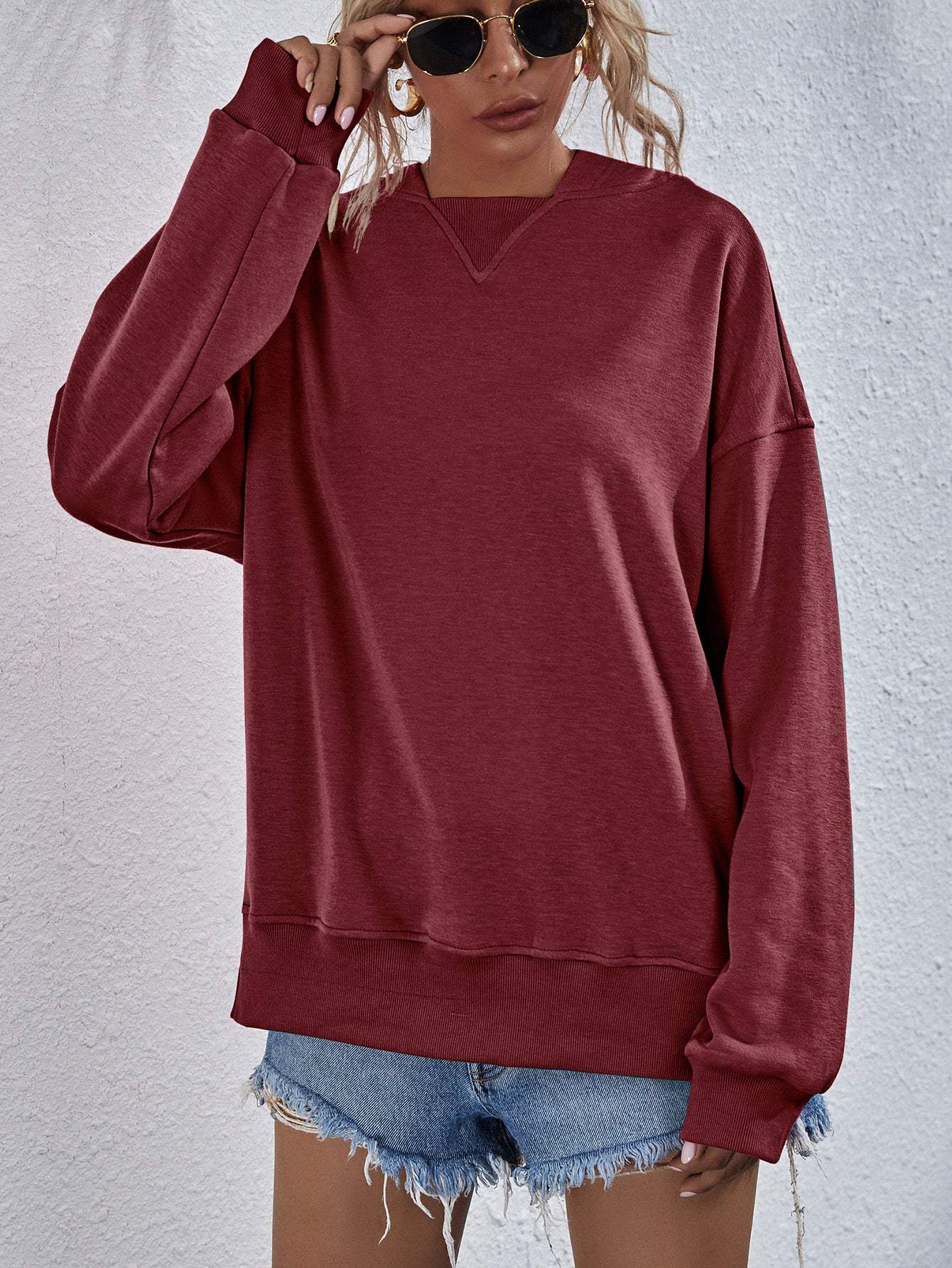 Dropped Shoulder Slit Hoodie - Trendsi - Flyclothing LLC