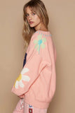 POL V-Neck Long Sleeve Flower Fringe Sweater - Trendsi