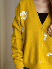 Daisy Button Up V-Neck Cardigan - Trendsi