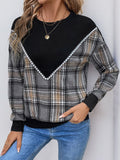 Perfee Plaid Round Neck Long Sleeve Sweatshirt - Trendsi