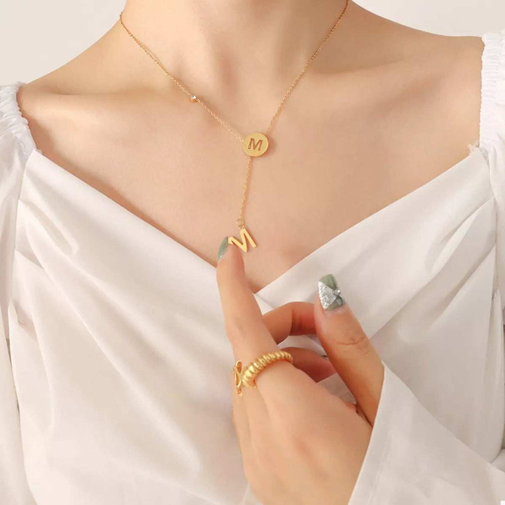 18K Gold-Plated Titanium Steel Letter Pendant Necklace - Trendsi - Flyclothing LLC