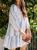 Tassel Striped Tie Neck Batwing Sleeve Dress - Trendsi - Flyclothing LLC