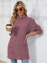 Ribbed Mock Neck Long Sleeve T-Shirt - Trendsi - Flyclothing LLC