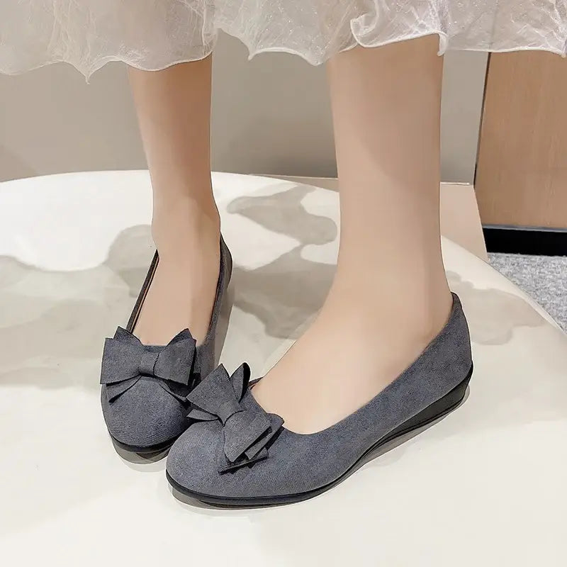 Bow Point Toe Low Heel Slip-Ons - Trendsi - Flyclothing LLC