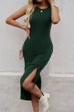 Slit Drawstring Round Neck Sleeveless Midi Dress - Trendsi