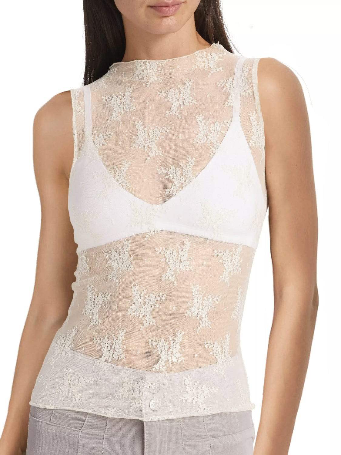 Lace Mock Neck Top - Trendsi - Flyclothing LLC