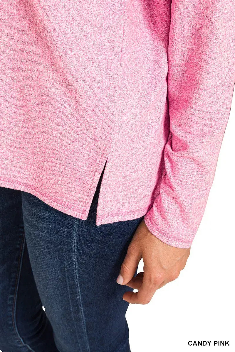Zenana Soft Melange Hacci Exposed Seam Coin Pocket Tee - Trendsi - Flyclothing LLC