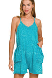 Zenana Acid Crinkle Washed Spaghetti Strap Romper - Trendsi