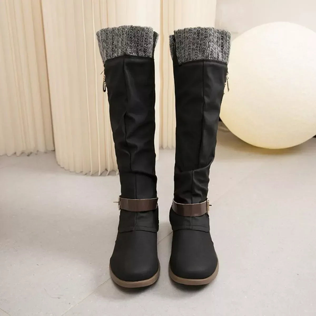 Knee High Slouch Boots with Knit Cuff - Trendsi - Flyclothing LLC