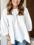 Bow Round Neck Three-Quarter Sleeve Blouse - Trendsi