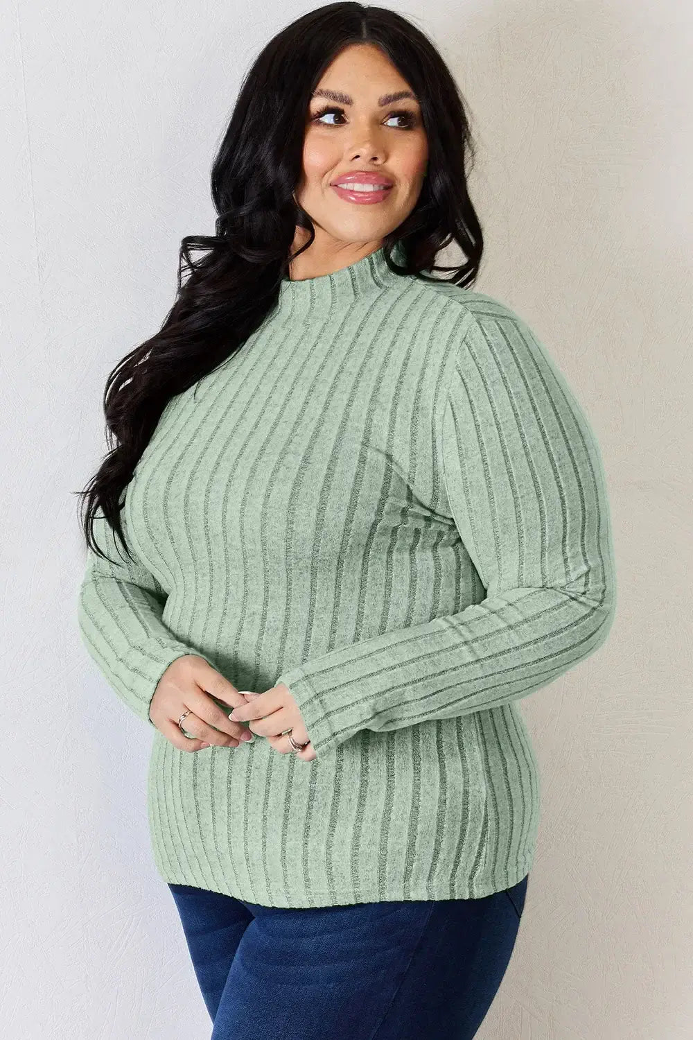 Basic Bae Full Size Ribbed Mock Neck Long Sleeve T-Shirt - ShopBasicbae - Flyclothing LLC