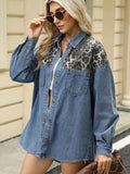 Leopard Button Up Long Sleeve Denim Jacket - Trendsi