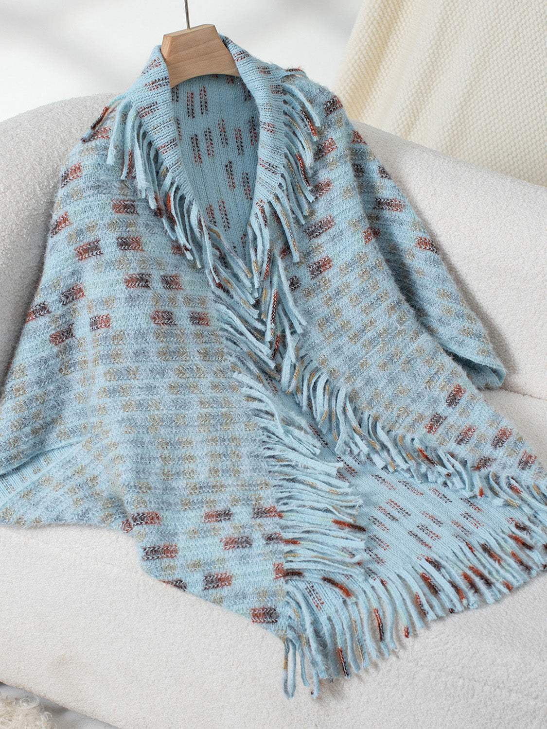 Fringe Open Front Half Sleeve Poncho - Trendsi - Flyclothing LLC