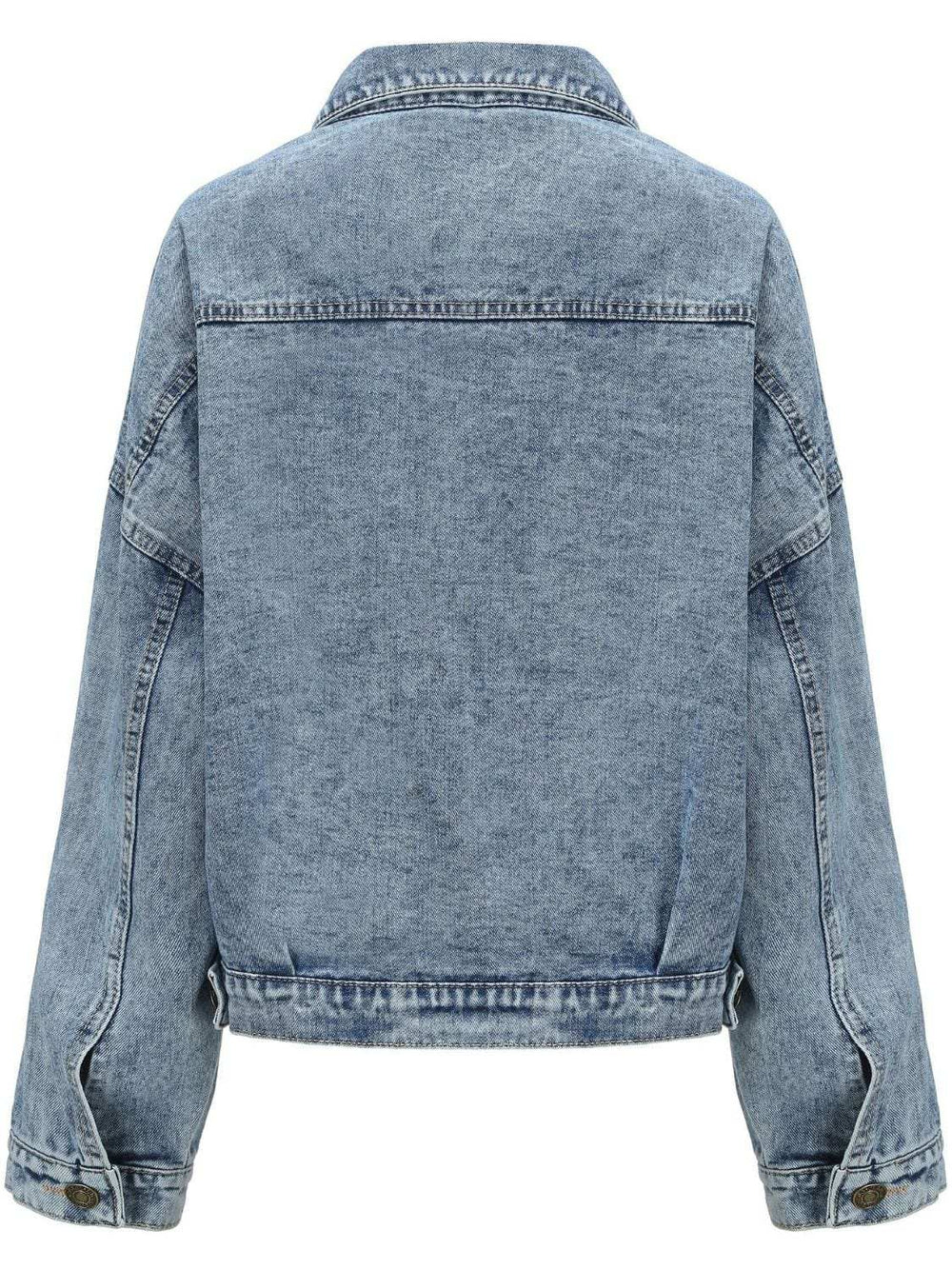 Button Down Drop Shoulder Denim Jacket - Trendsi - Flyclothing LLC