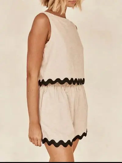 Contrast Trim Round Neck Tank and Shots Set - Trendsi - Flyclothing LLC