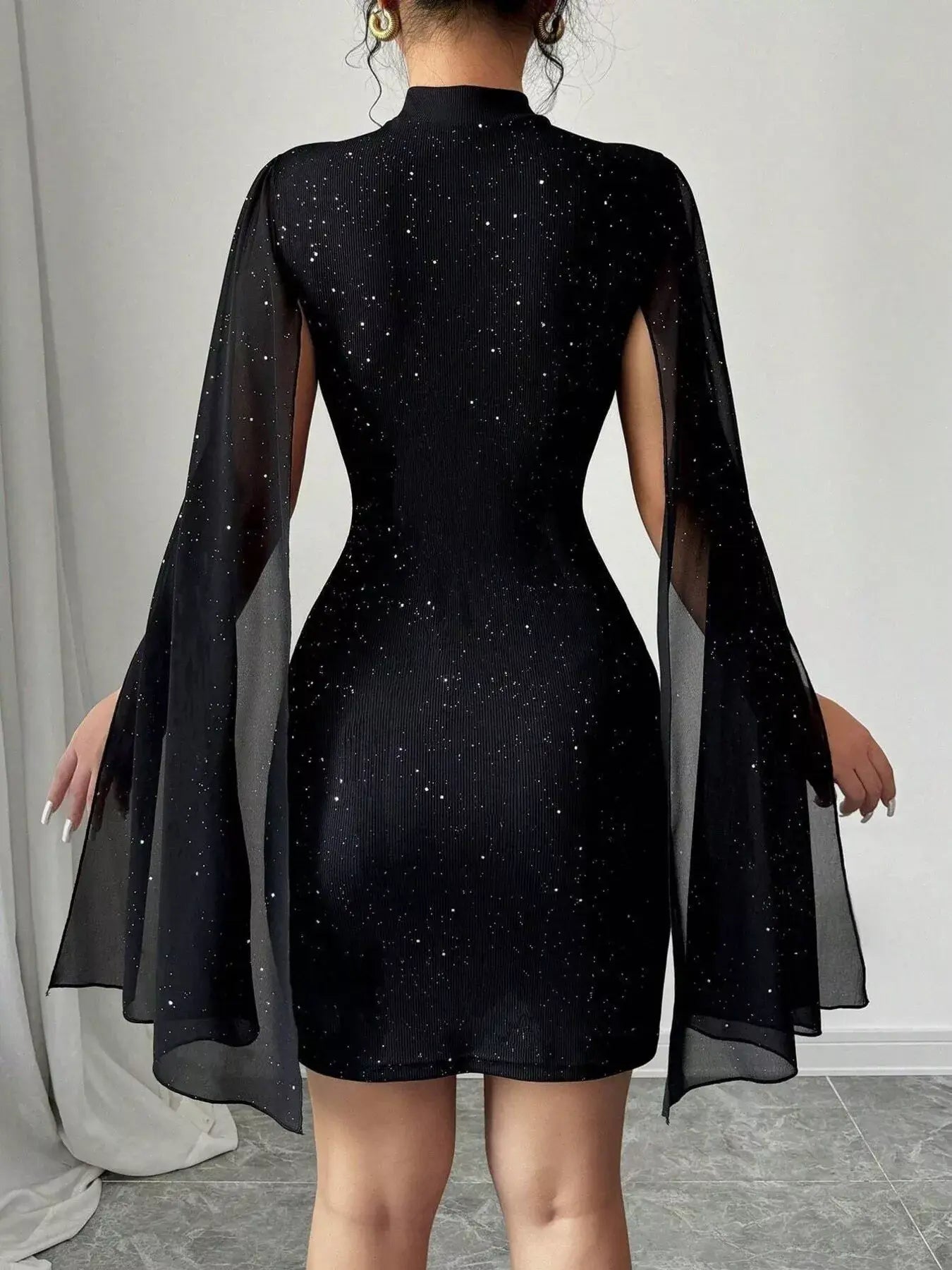Cutout Bodycon Mini Dress with Cape Sleeves - Trendsi - Flyclothing LLC