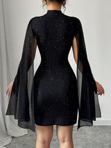 Cutout Bodycon Mini Dress with Cape Sleeves - Trendsi - Flyclothing LLC