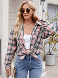 Pocketed Plaid Collared Neck Long Sleeve Shirt - Trendsi - Flyclothing LLC