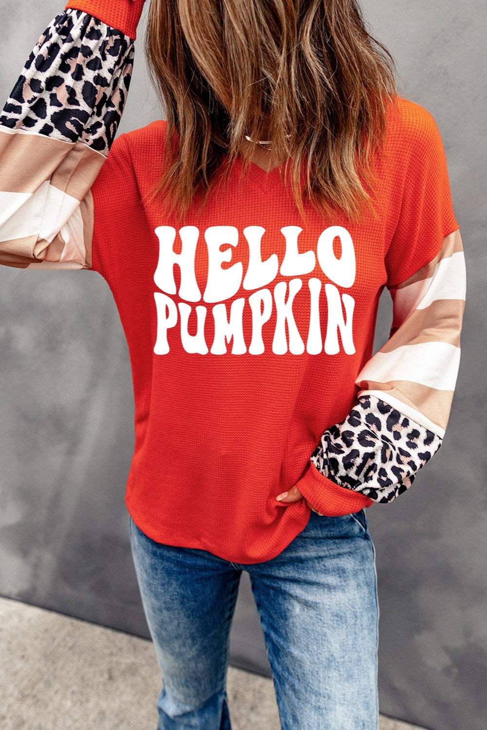 Letter Graphic V-Neck Long Sleeve Top - Trendsi - Flyclothing LLC
