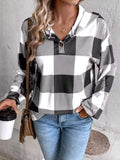 Plaid Dropped Shoulder Long Sleeve Hoodie - Trendsi