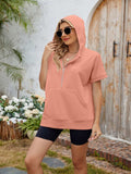 Half Zip Short Sleeve Hooded Top - Trendsi - Flyclothing LLC