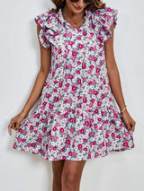 Tied Floral Cap Sleeve Mini Dress - Trendsi - Flyclothing LLC