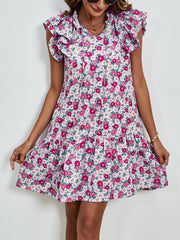 Tied Floral Cap Sleeve Mini Dress - Trendsi