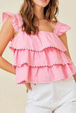 Tiered Heart Trim Square Neck Top - Trendsi