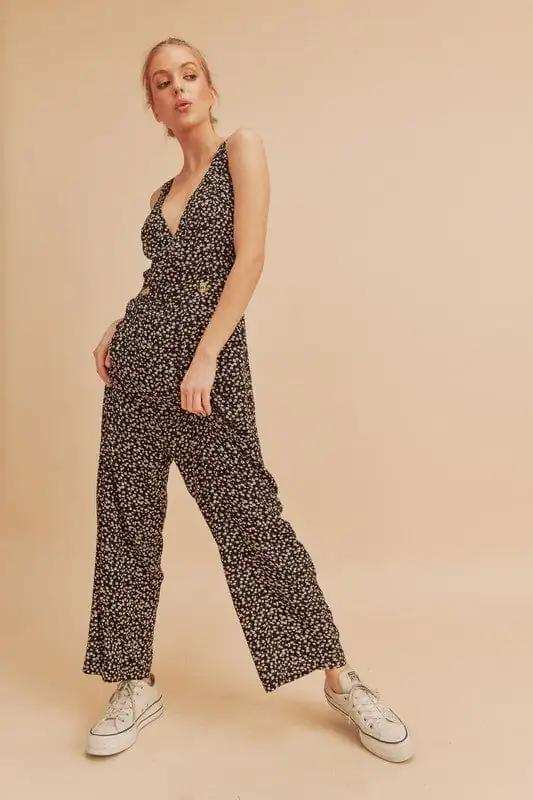 Aemi + Co Ditsy Floral Surplice Sleeveless Wide Leg Jumpsuit - Trendsi - Flyclothing LLC