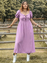 Plus Size Tie Neck Short Sleeve Dress - Trendsi - Flyclothing LLC