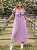 Plus Size Tie Neck Short Sleeve Dress - Trendsi - Flyclothing LLC