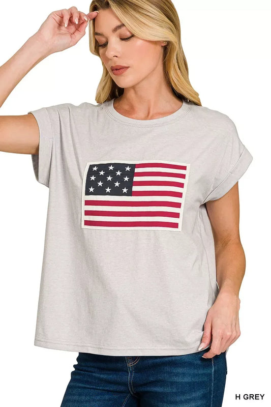 Zenana US Flag Round Neck Short Sleeve T-Shirt - Trendsi - Flyclothing LLC