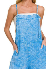 Zenana Washed Linen Knot Strap Rompers - Trendsi - Flyclothing LLC