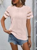 Full Size Eyelet Round Neck Short Sleeve Top - Trendsi - Flyclothing LLC