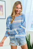 First Love Striped Long Sleeve Openwork Knit Top - Trendsi
