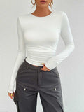 Backless Round Neck Long Sleeve T-Shirt - Trendsi - Flyclothing LLC