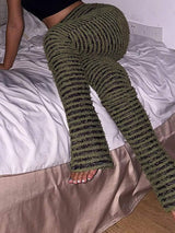 Striped Fuzzy Textured Knit Pants - Trendsi - Flyclothing LLC