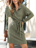 Perfee Tied Quarter Zip Long Sleeve Dress - Trendsi
