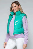 Snobbish Zip Up Turtleneck Shiny Quilted Vest - Trendsi - Flyclothing LLC