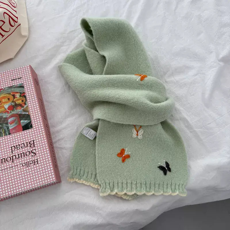 Butterfly Embroidered Knitted Scarf - Trendsi - Flyclothing LLC