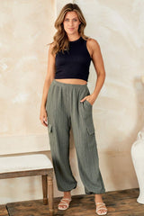 Hailey & Co Textured Rib Cargo Pants - Trendsi - Flyclothing LLC