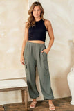 Hailey & Co Textured Rib Cargo Pants - Trendsi