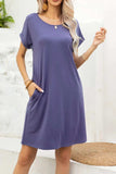 Scoop Neck Short Sleeve Pocket Dress - Trendsi - Flyclothing LLC