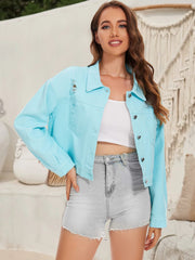 Distressed Distressed Button Up Denim Jacket - Trendsi