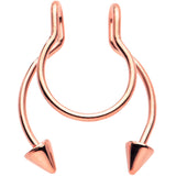 Rose Gold Tone Horseshoe Cone Barbell Fake Nose Ring Nipple and Clip on Earring