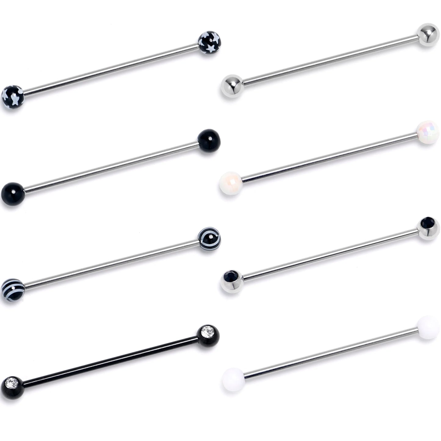 14G Black Clear Gem Black Hearts Industrial Barbell 38mm Set of 8 - BodyCandy - Flyclothing LLC